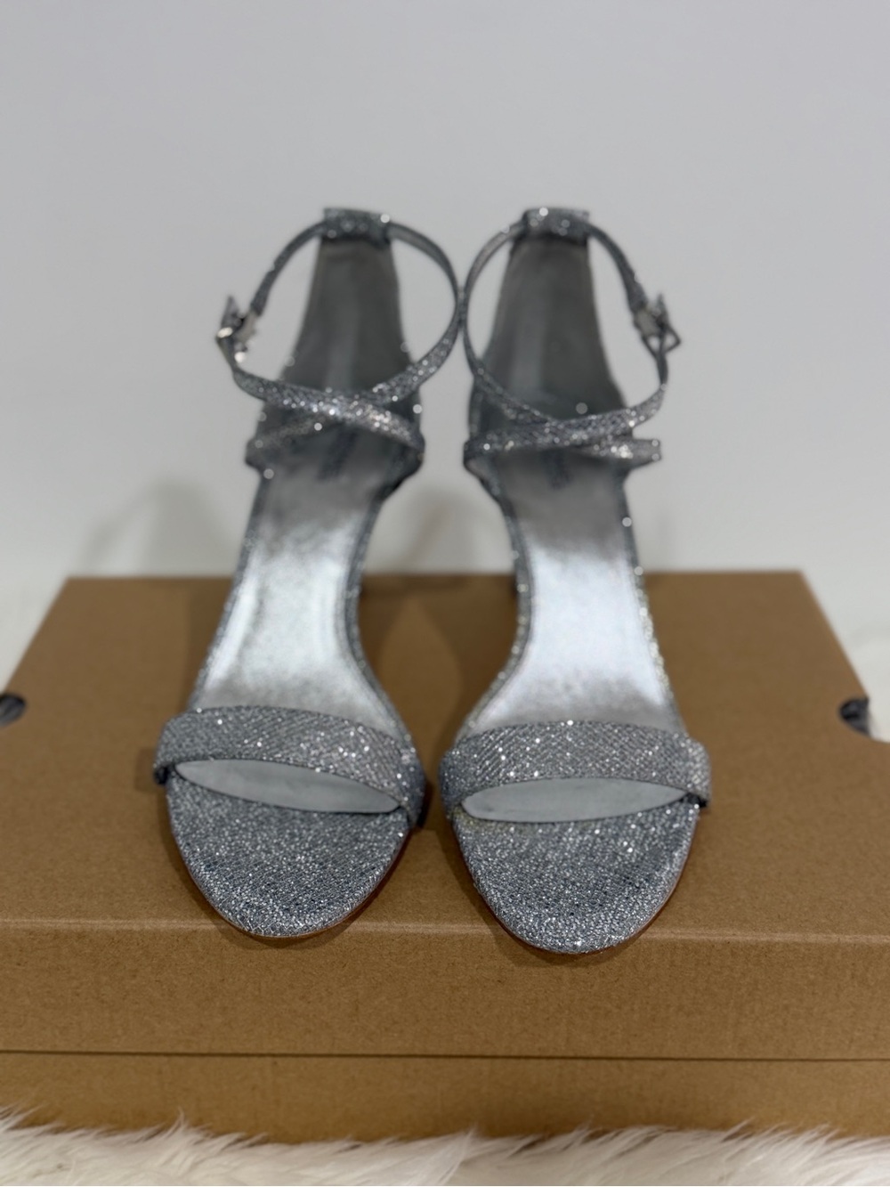 Michael Kors Silver Glitter Strappy Heels Ladies